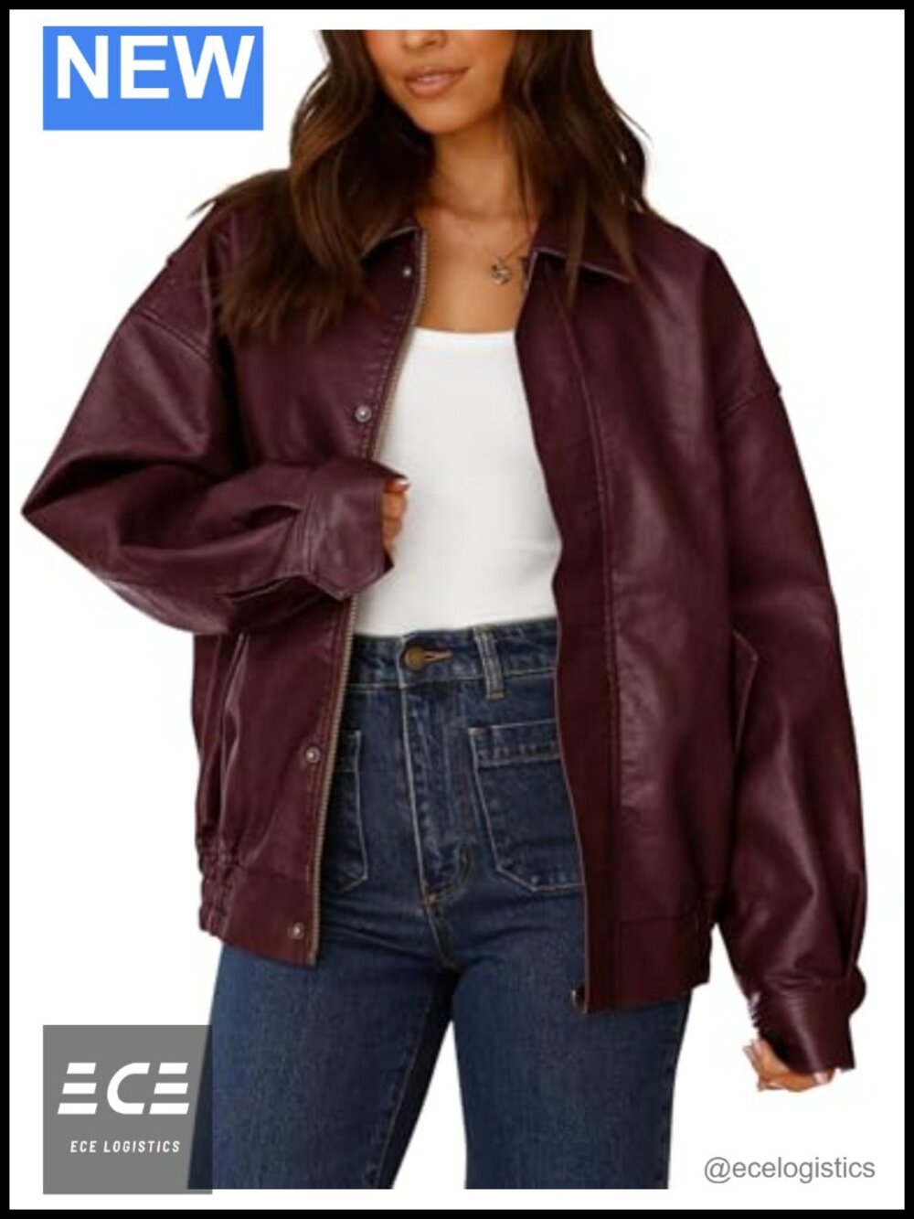 Faux Leather Motorcycle Jacket Zip Up Oversized Moto Biker Coat
